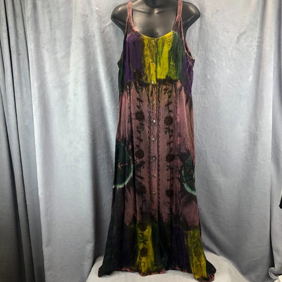 Baba Sleeveless Tie Dye Embroidered Flowy Boho Dress Freesize one size fits most - Picture 1 of 8